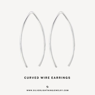 ต่างหูเงินแท้  minimal ต่างหูทรงโค้ง Curved Wire Earrings เงินแท้ 92.5%