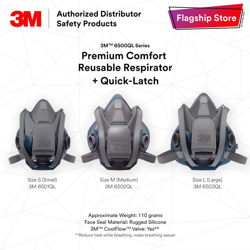 3M 6500QL Series Premium เครื่องช่วยหายใจแบบใช้ซ้ําได้/ 6501QL (S), 6502QL (M), 6503QL (L)/ เครื่องช