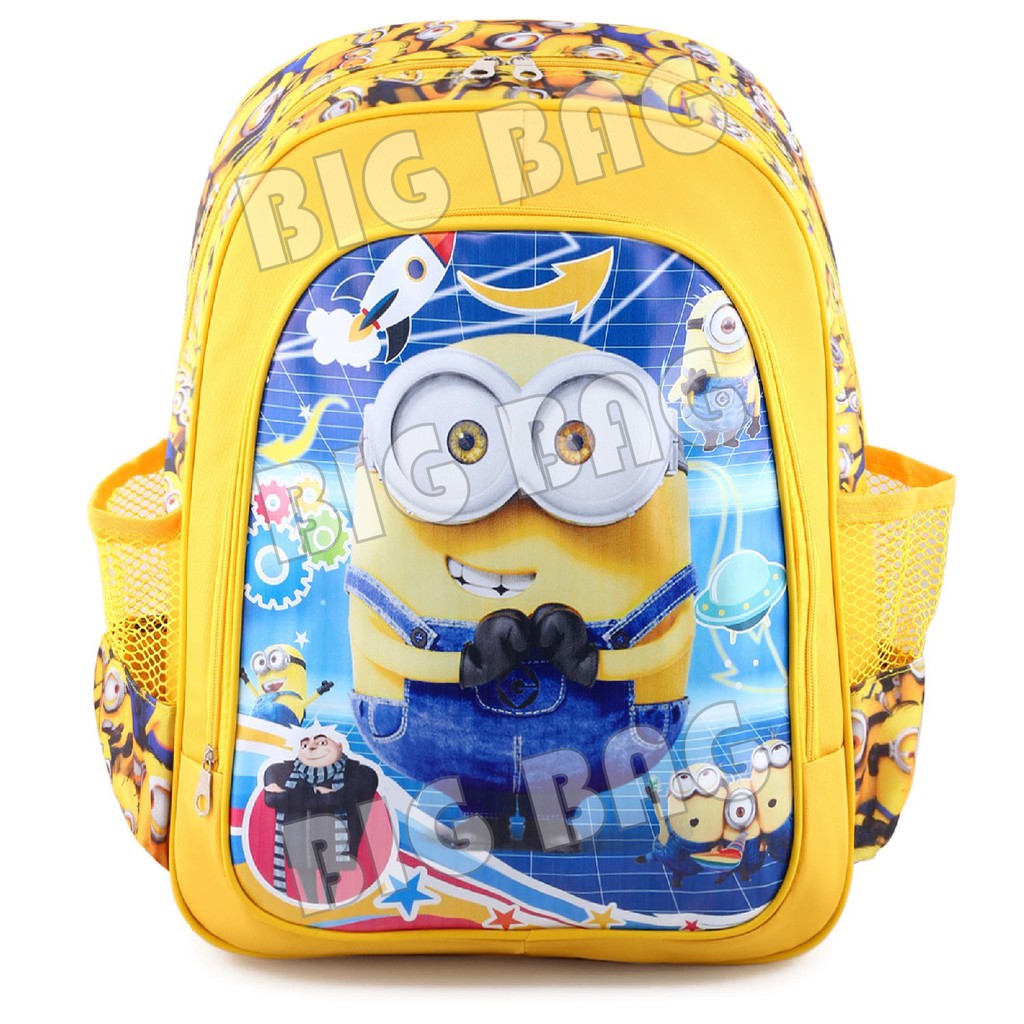 Pts - MINION Childrens School Backpack - Present - สีเหลือง+ฟรี ขวดดื่มและกล่องข้าว.Pt