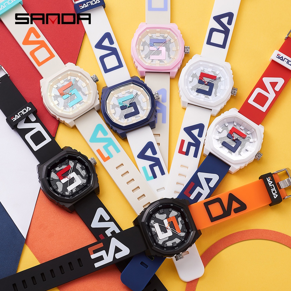 Sanda Explosion Model Pixel Neutral Wind นาฬิกาข้อมือควอตซ์แฟชั่น กันน้ํา สีพื้น สําหรับ Unisex 3206-5