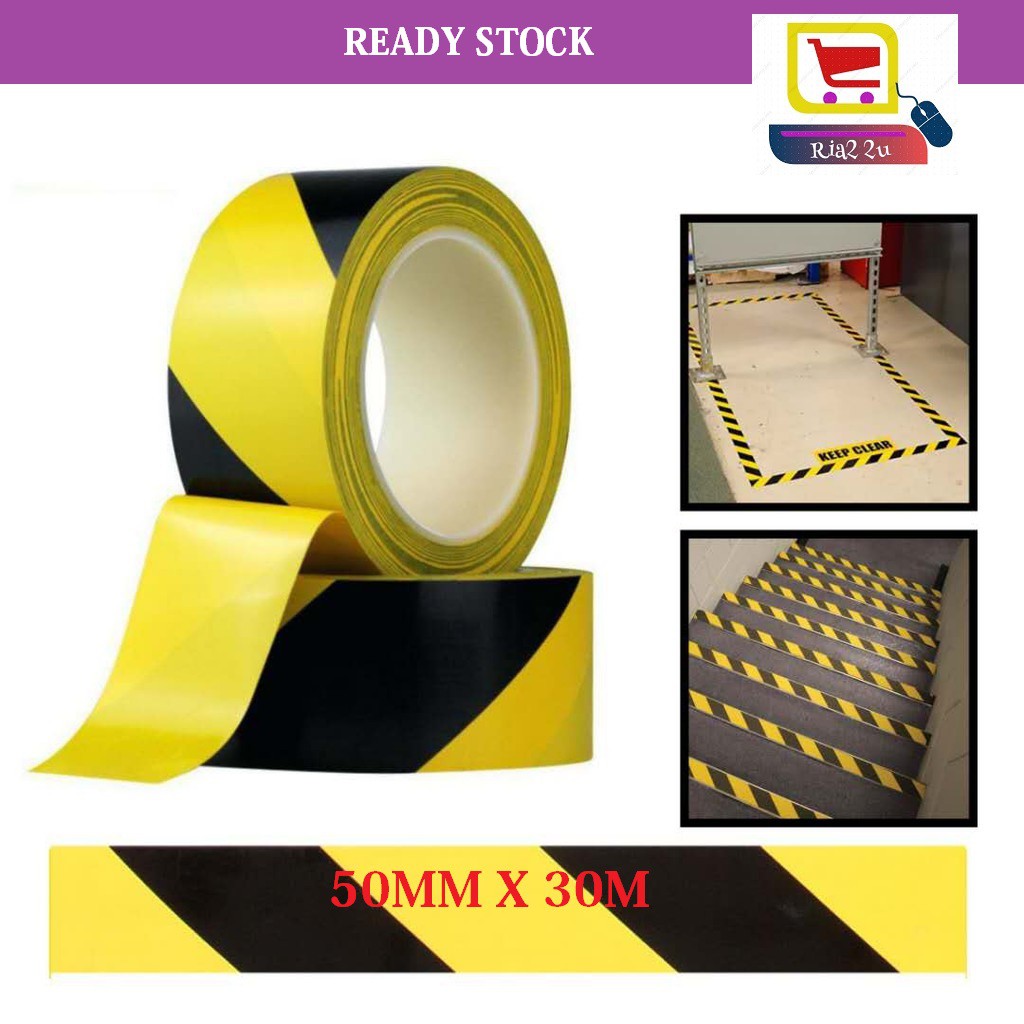 50MM X 30M สีเหลืองสีดําพื้น MARNING TAPE CAUTION TAPE/เทปพื้น
