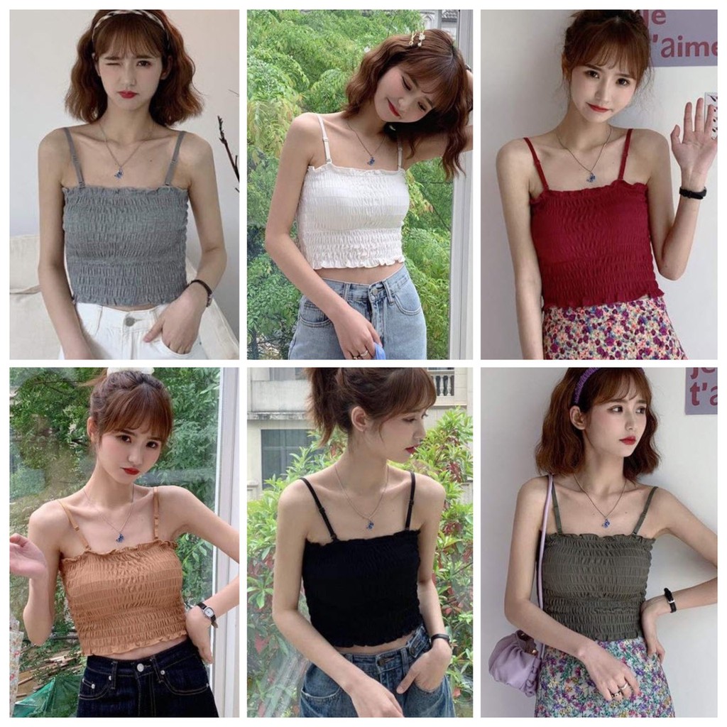บรา สายเดี่ยว สม็อก ผ้ายับ ลายคลื่น เกาะอก สปอร์ตบรา เสริมฟองน้ำ ผ้านุ่ม ระบายอากาศ เกรดพรีเมี่ยม