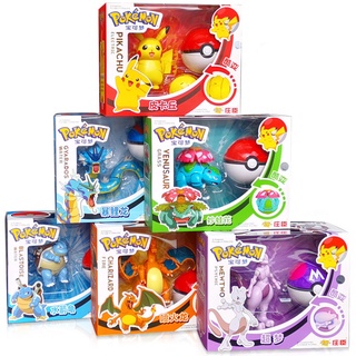 ฟิกเกอร์ตุ๊กตาอนิเมะ Pokeball Deformation Pikachu Venusaur Charizard Gyarados Mewtwo ขนาดเล็ก สำหรับตกแต่งบ้าน