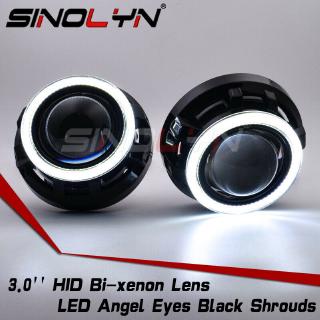 3.0 H1 H4 H7 HID Headlight LED COB Angel Eyes Halo High/Low Car Lamps Bixenon Projector Lens Black Day Running Lights