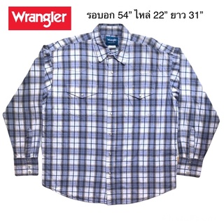 ⭐️มือ2⭐️Wrangler ลายสก๊อต กระดุมมุก สีน้ำเงิน-ขาว