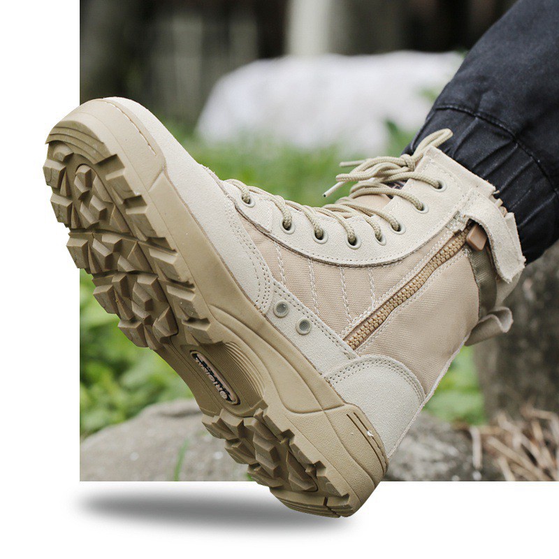ผ้าใบสีขาว รองเท้าเกาหลีผู้หญิง ชายรองเท้าบูททะเลทรายSWAT combat boots outdoor desert tactical boots climbing shoes