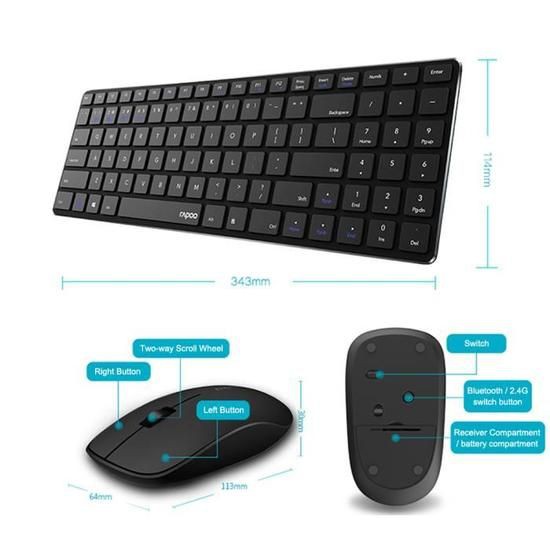 Rapoo 9300M Keyboard  Mouse Multi-mode BT 3.0/4.0 : แป้นพิมพ์ไทย / ENG ประกัน 2 ปี