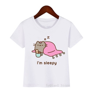 เสื้อยืด พิมพ์ลายแมว Pusheen น่ารัก สีขาว แฟชั่นฤดูร้อน สําหรับเด็กผู้ชาย และเด็กผู้หญิง 2021