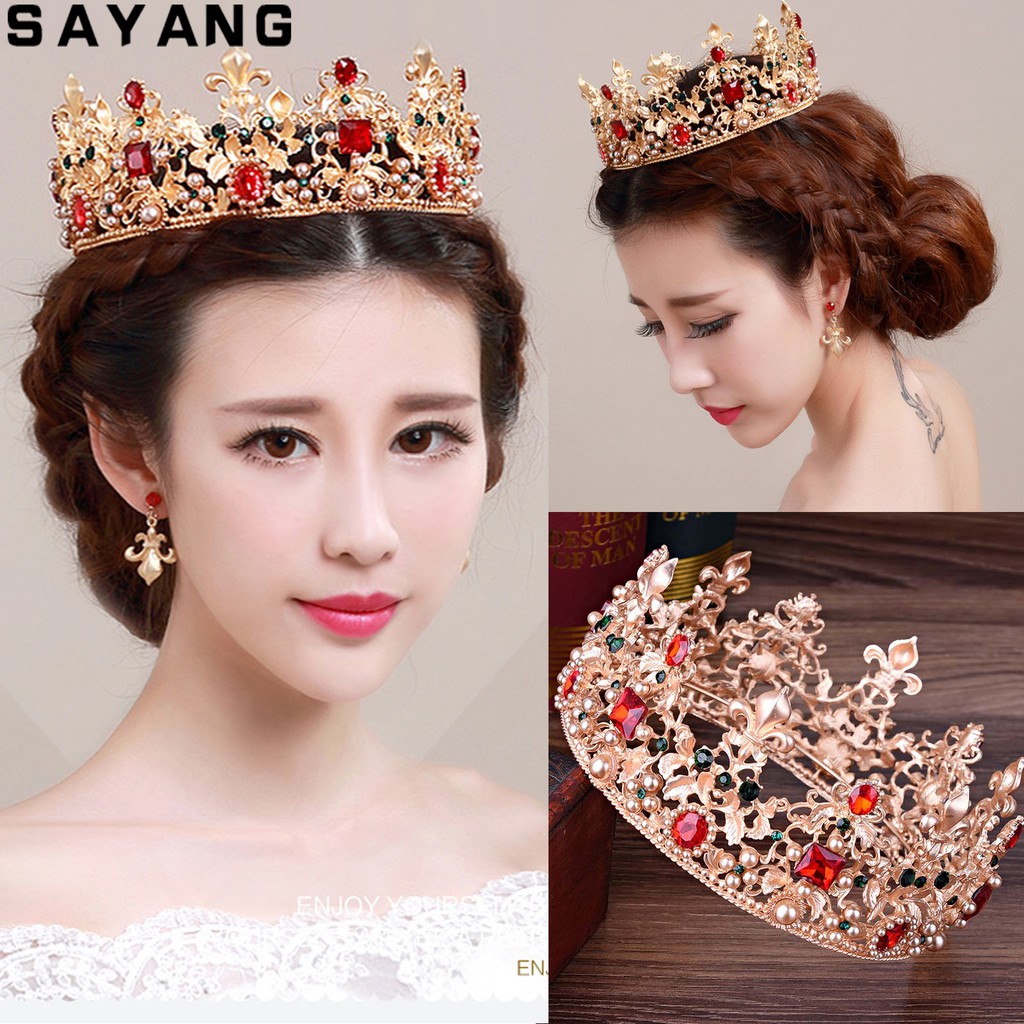 X-Hราชินีบาร็อคเพิร์ลคริสตัลสร้อยคอทองคำเครื่องประดับเจ้าสาว Rhinestone มงกุฎ