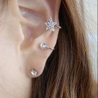 เซทต่างหูหนีบ คริสตัล+ดาว • Star Ear cuff Set