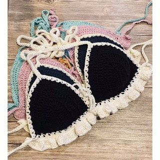 บราถัก บราไหมพรม บิกินี่ ไหมพรม มีฟองน้ำเสริมทรง ชุดว่ายน้ำ crochet bikini