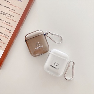 【Case Home】เคสหูฟังแข็ง แบบใส ลายหน้ายิ้ม สําหรับ Airpods 1 2 Pro