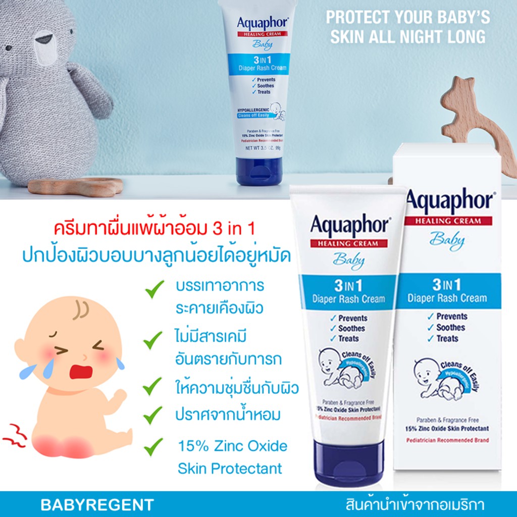 USA ครีมลดผดผื่นผ้าอ้อม ซึมซับรวดเร็ว Eucerin Aquaphor Baby 3in1 Diaper Rash ขนาด 99 กรัม