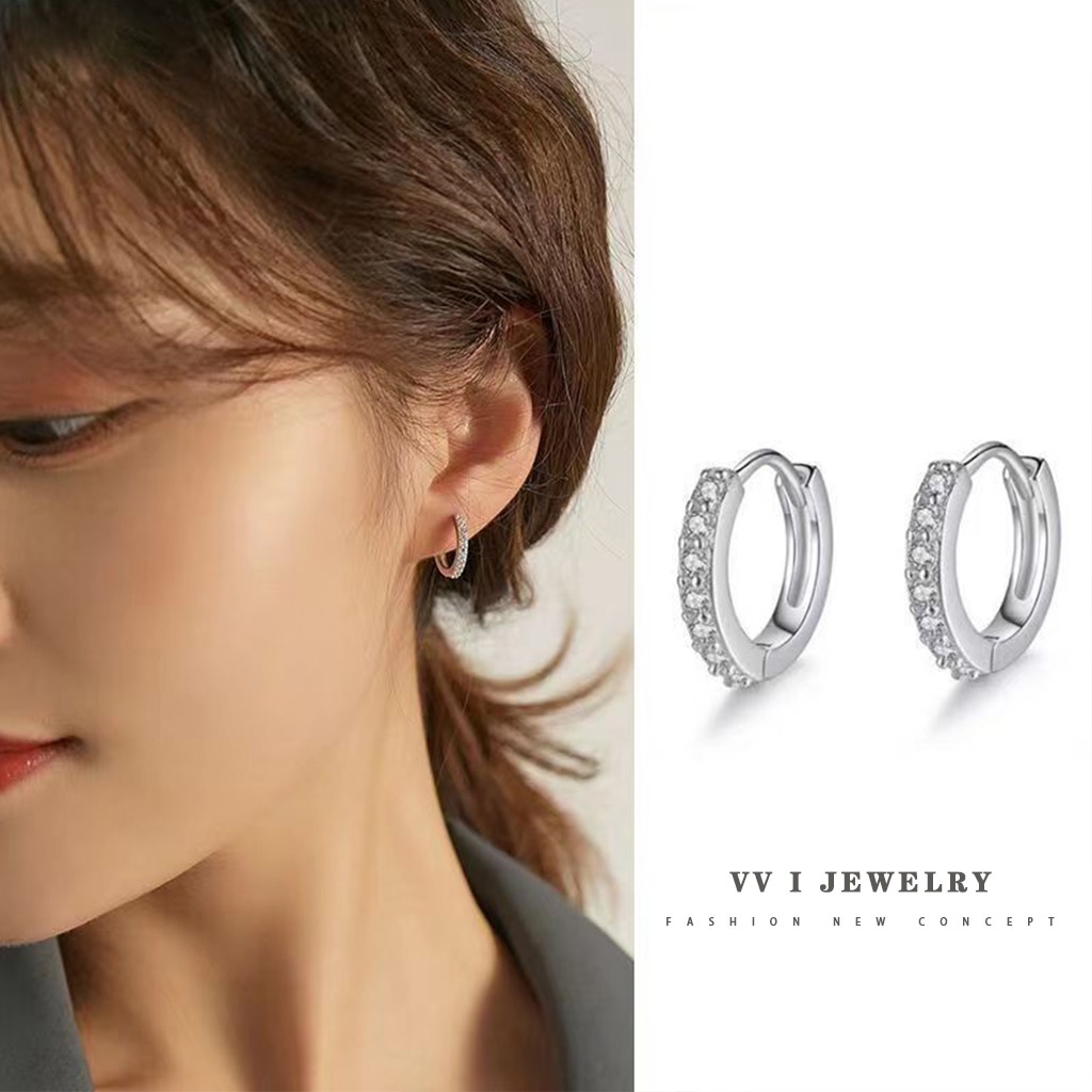 Vvi Silver Earring ต่างหูเงินแท้ 925 ฝังเพชรสวิส(CZ) เลือกใช้หินเพทาย 5A เครื่องประดับยอดฮิต สไตล์เกาหลี เรียบง่าย