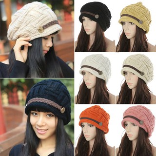 Casual Cap Womens Fashion ถักฤดูใบไม้ร่วงฤดูหนาวอบอุ่นกระโปรง Baggy ถักโครเชต์ Ski หมวกหมวก