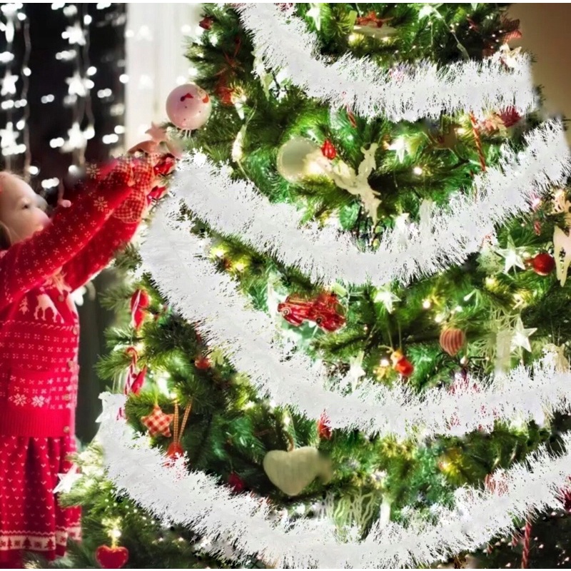 คริสต์มาส สายรุ้งสีขาวขนมิ้งฟู คริสมาส ปีใหม่ Christmas ยาว 2 เมตร (ส่งจากไทย)