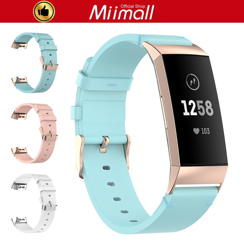 Miimall สายหนังแท้ Fitbit Charge 3/ Charge 3 SE/Charge 4 สายรัดข้อมือหนังแท้ทดแทน สำหรับ Fitbit Charge 4