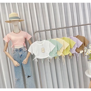 พร้อมส่ง3สี เสื้อครอปรูดข้าง  Crop เสื้อครอป ป้ายG-rose