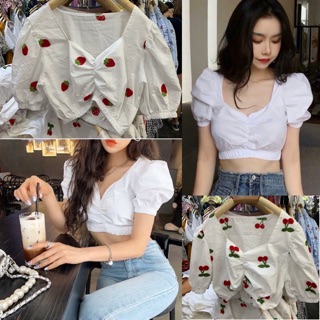 เสื้อครอปสั้น จีบหน้าสุดฮิต🍒🍓🍒🍓