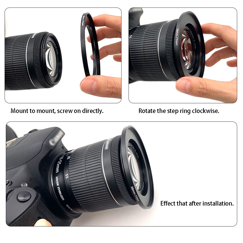 2 pieces Step Up Step Down Ring Filter Adapter Ring with a Lens ...