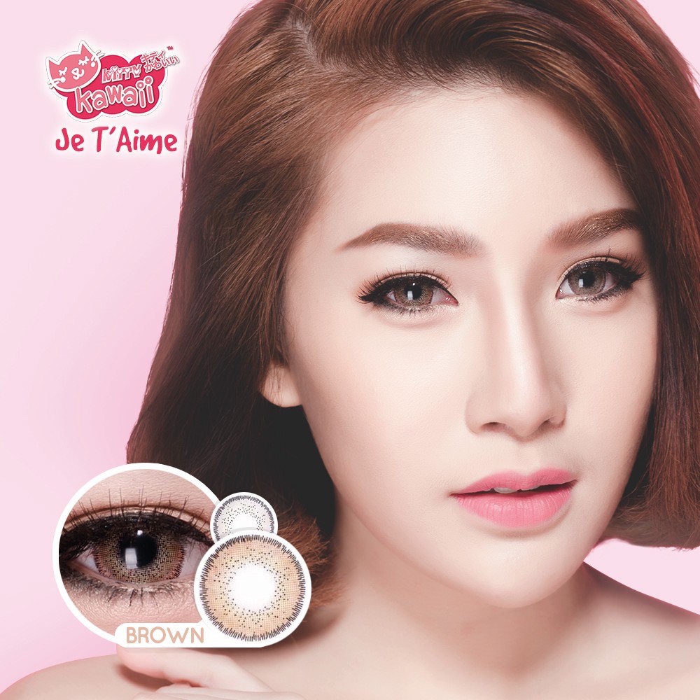 Je t’aime Brown บิ๊กอาย สีน้ำตาล โทนหวาน โทนฝรั่ง Kitty Kawaii ค่าอมน้ำสูง เลนส์ถนอมดวงตา สายตาสั้น