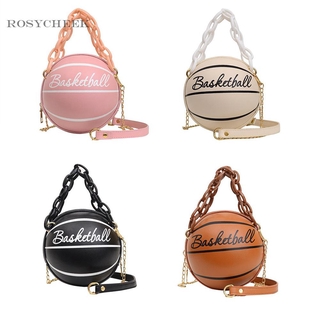 Rosycheek - Round Basketball กระเป๋าถือกระเป๋าสะพายไหล่สําหรับสตรีมีสายโซ่คล้อง Messenger