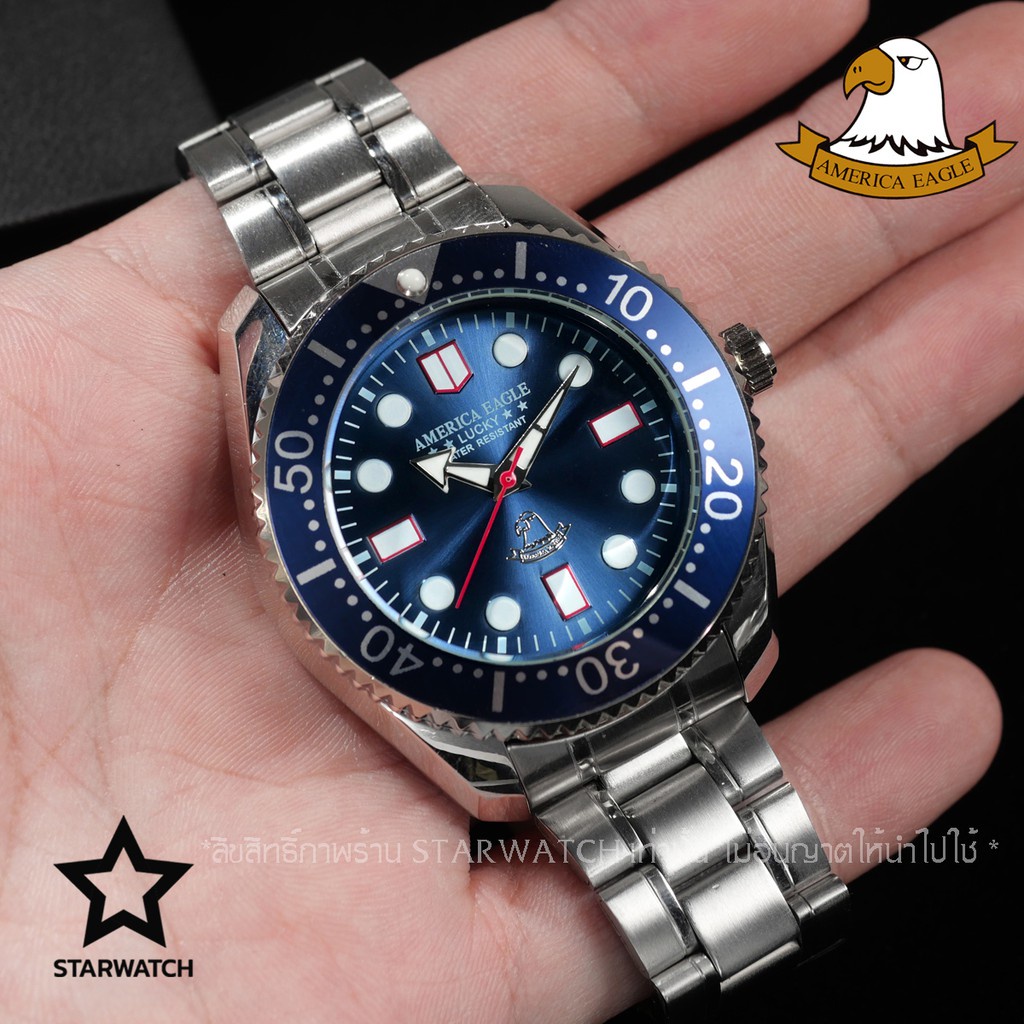 iwatch นาฬิกา casio AMERICA EAGLE นาฬิกาข้อมือผู้ชาย สายสแตนเลส รุ่น AE117G – SILVER/NAVY
