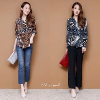 MN454🌹Printed Leopard Blouse