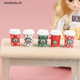 Newbaby โมเดลแก้วกาแฟเรซิ่น รูปคริสต์มาส สําหรับตกแต่งบ้านตุ๊กตา 5 ชิ้น