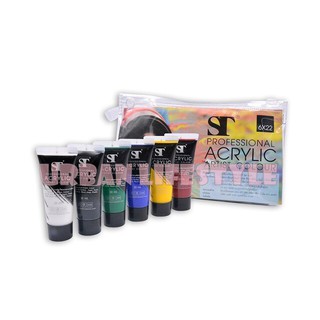 ST Professional Acrylic Artist Color เอสที สีอะคริลิก สีอะคริลิค 22 ml ชุด 6 สี