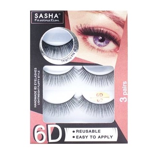 ขนตาปลอม 3 คู่ Sasha HANDMADE 6D EYELASHES ขนตาปลอม งานแฮนด์เมค แบบธรรมชาติ 6 มิติ 1 กล่อง มี 3 คู่