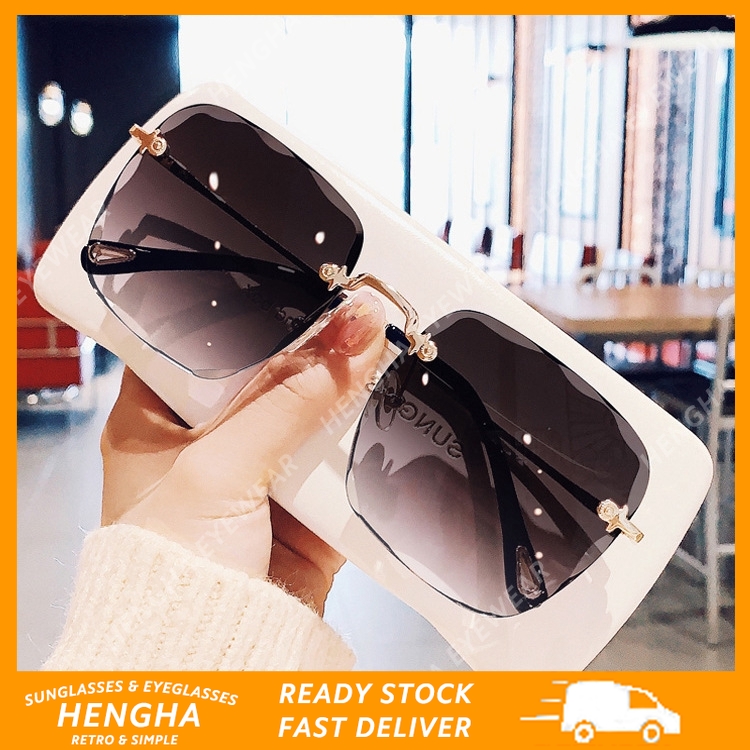 【HENGHA】 แว่นตากันแดด กรอบเหลี่ยม ไร้ขอบ ป้องกัน UV400