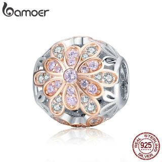 BAMOER Rose Gold ดอกไม้ลูกปัด Fit สำหรับสร้อยข้อมือ Charm DIY 925 Silver