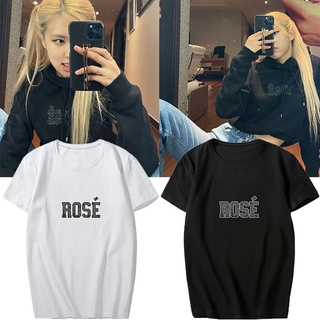 เสื้อยืดแขนสั้น พิมพ์ลาย Blackpink Rose New Album The Same Style สําหรับผู้ชาย