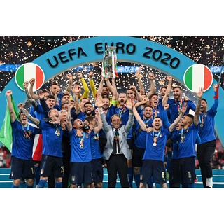 โปสเตอร์ Italy อิตาลี Champion Euro แชมป์ยูโร 2020 2021 poster โปสเตอร์ฟุตบอล Football ภาพภ่าย ตกแต่งผนัง รูปภาพติดห้อง