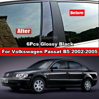 สติกเกอร์ติดเสาเสาประตู หน้าต่างรถยนต์ สีดํามันวาว สําหรับ Volkswagen VW Passat B5 2002-2005 6 ชิ้น