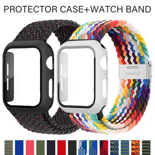 เคส + สายนาฬิกาข้อมือไนล่อนถัก แบบยืดหยุ่น สําหรับ Apple Watch 44 40 มม. 45 มม. 41 มม. 42 มม. 38 มม. iwatch serie 3 4 5 6 se 7