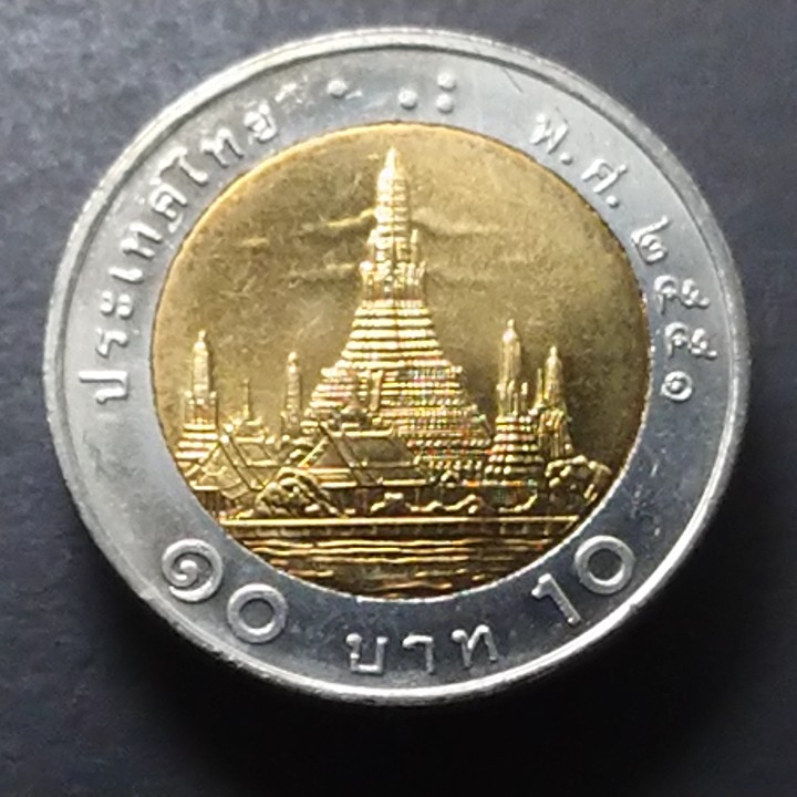 เหรียญ 10 บาท ร9 ปี 2551(โลหะสองสี) พ.ศ.2551 (เศียรใหญ่ )รุ่นใหม่ ใม่ผ่านใช้งาน