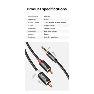 UGREEN 3.5มม.to 2RCA สายเคเบิ้ลเสียงสเตอริโอ Hifi ไนล่อนถัก