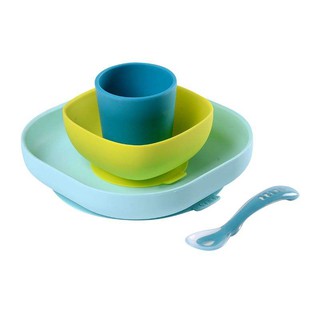 BEABA ชุดเซ็ทรับประทานอาหารซิลิโคน Silicone Meal Set (4 Pcs) - Blue