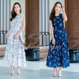 Maxidress ลายดอกสุดสวยมีซับใน ซิปหลังรูด น่ารัก ดูดีมาก