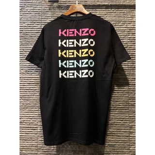 KENZO MULTICOLOR BACK LOGO PRINT COTTON T-SHIRT IN BLACK เสื้อยืดคอกลมแขนสั้น แบรนด์เคนโซ่ สกรีนตัวหนังสือโลโก้ด้านหลัง