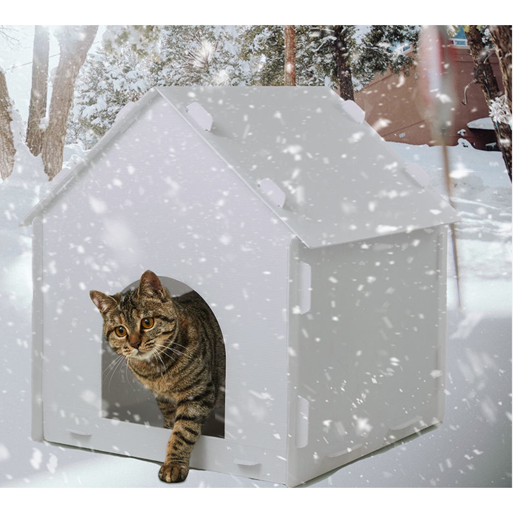 P001 ที่นอนแมว ห้องน้ําแมว ห้องจรจัด แมว ครอกจรจัด สุนัขจรจัด กลางแจ้ง ลูกสุนัข สีขาว กันฝน กันหิมะ พลาสติก บ้านแมว