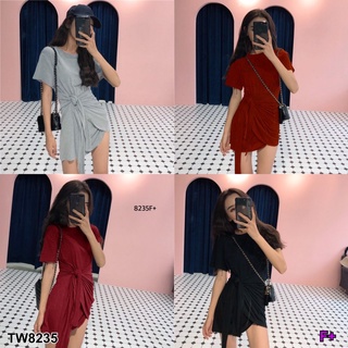 👗Pfashion [ส่งไว!!🚛] P8235  เดรสเข้ารูปผูกป้ายหน้า  Form fitting dress with front label