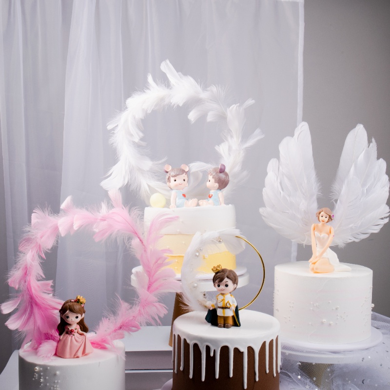 คุณภาพ Feather เค้กตกแต่งหัวใจ Feather เค้ก Topper น่ารักอุปกรณ์ตกแต่งเบเกอรี่เค้ก Feather ตกแต่ง 羽毛蛋装饰