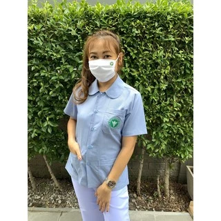 เสื้อสาธารณสุขคอบัว เสื้อลายริ้วอนามัย พร้อมส่ง