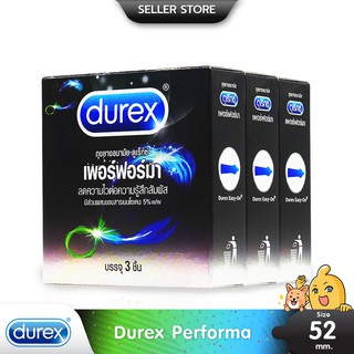 Durex Performa ถุงยางอนามัย มีสารชะลอการหลั่ง ขนาด 52.5 มม. บรรจุ 3 กล่อง (9 ชิ้น)