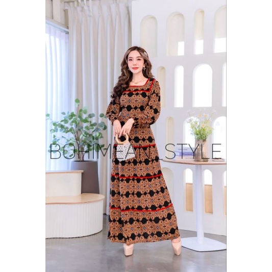 พร้อมส่ง Maxi dress Bohemian ชุดเดรสโบฮีเมียนสาวอวบผ้าพิมพ์ลายบาโลค เสื้อผ้าผู้หญิงอินเดีย ใส่เที่ยวใส่ออกงาน