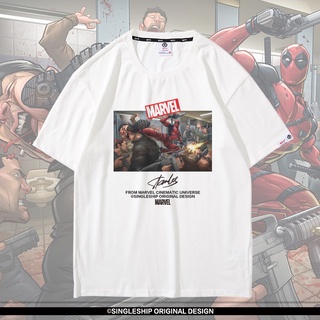 เสื้อยืดแขนสั้น คอกลม ผ้าฝ้าย พิมพ์ลาย Marvel One Piece Joint Avengers สําหรับผู้ชาย