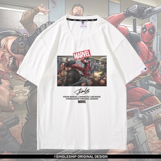 เสื้อยืดครอปเสื้อยืดแขนสั้น คอกลม ผ้าฝ้าย พิมพ์ลาย Marvel One Piece Joint Avengers สําหรับผู้ชายS-5XL